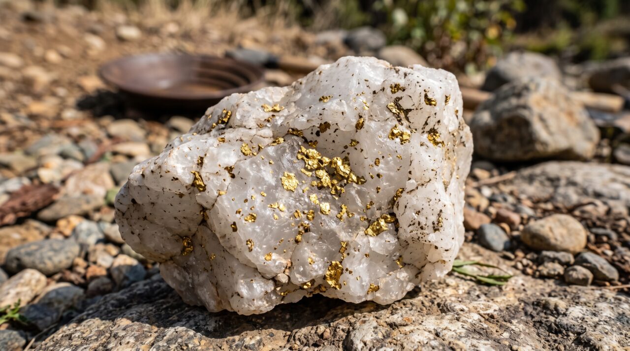 Os motivos geológicos que fazem o ouro ser encontrado em veios de quartzo e depósitos aluvionares.