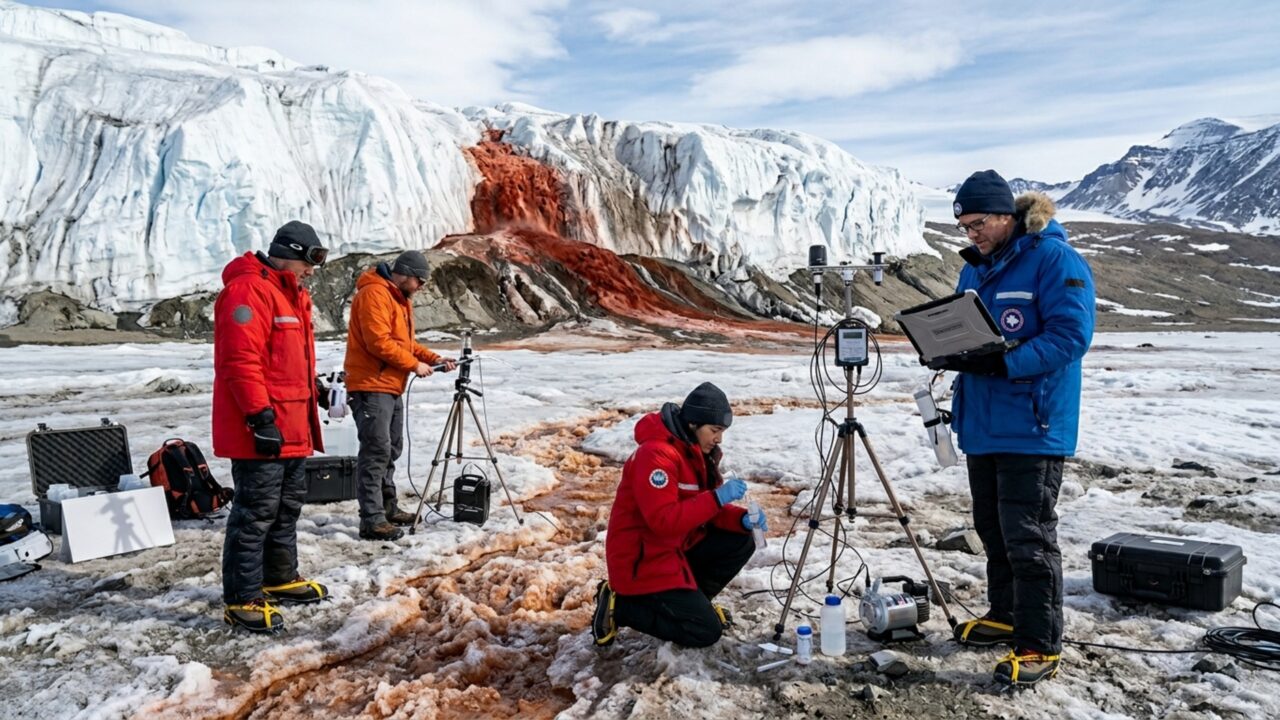 O misterioso glaciar congelado de cinco andares de altura completamente isolado no polo sul da Antártida que sangra uma cachoeira vermelho-carmesim ininterrupta e forçou a ciência a reescrever o que sabíamos sobre a vida