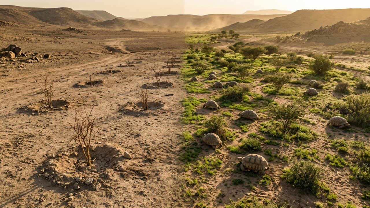 Eles continuaram plantando árvores no Saara e falharam; depois soltaram 500 tartarugas, e o deserto ficou verde, visível até mesmo por satélites