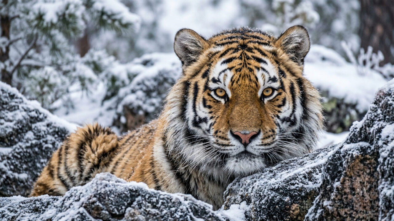 Pesando até 300 kg e resistindo a temperaturas brutais de 40 graus abaixo de zero, o maior felino do planeta domina as florestas gélidas da Ásia