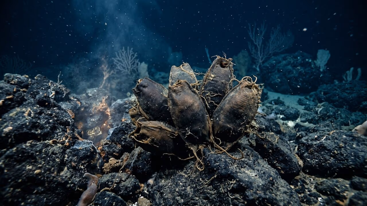 Cerca de 1.000.000 de ovos gigantes são encontrados em fase de incubação dentro de um vulcão submarino ativo