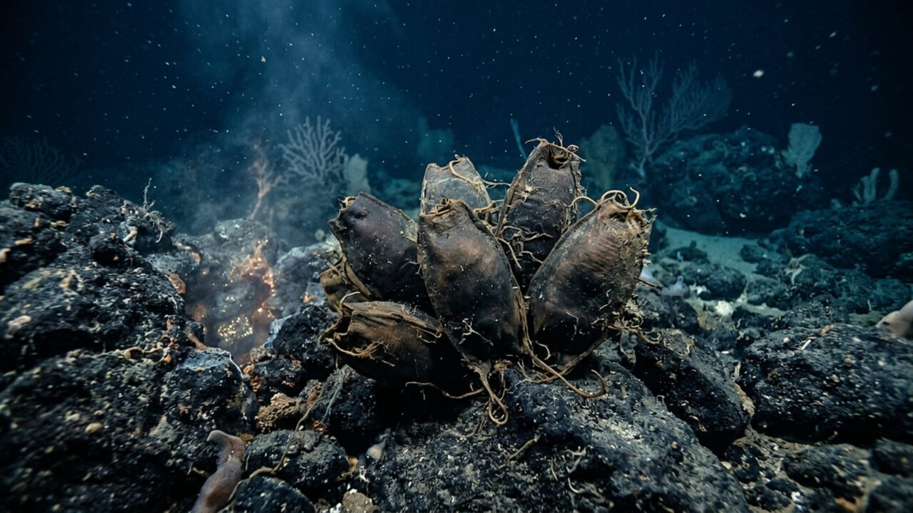 Cerca de 1.000.000 de ovos gigantes são encontrados em fase de incubação dentro de um vulcão submarino ativo