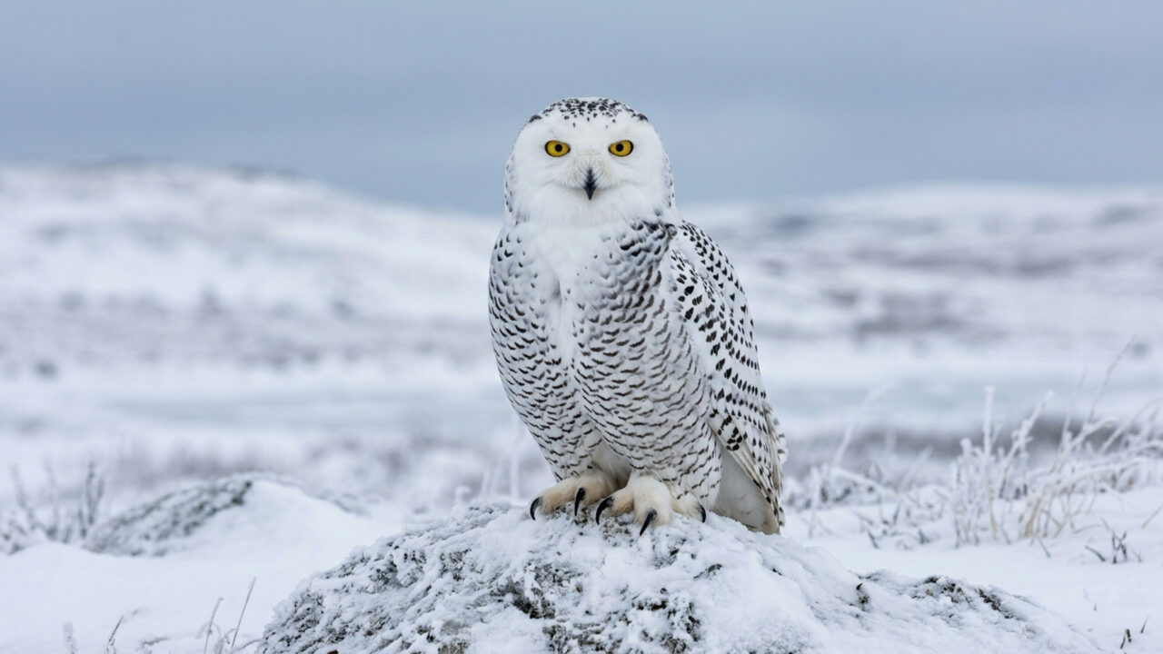 Munido de uma visão extraordinária para detectar roedores sob o gelo, o predador de plumagem branca resiste a invernos brutais no Círculo Polar