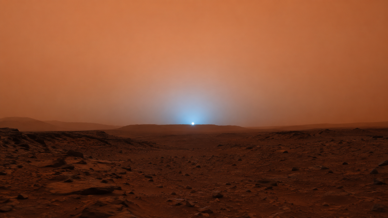 O pôr do sol azul de Marte parece mágico, mas revela algo importante sobre sua atmosfera