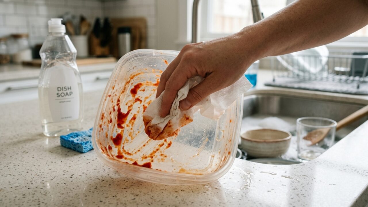 Adeus aos potes manchados, o truque com papel toalha e detergente contra molho de tomate