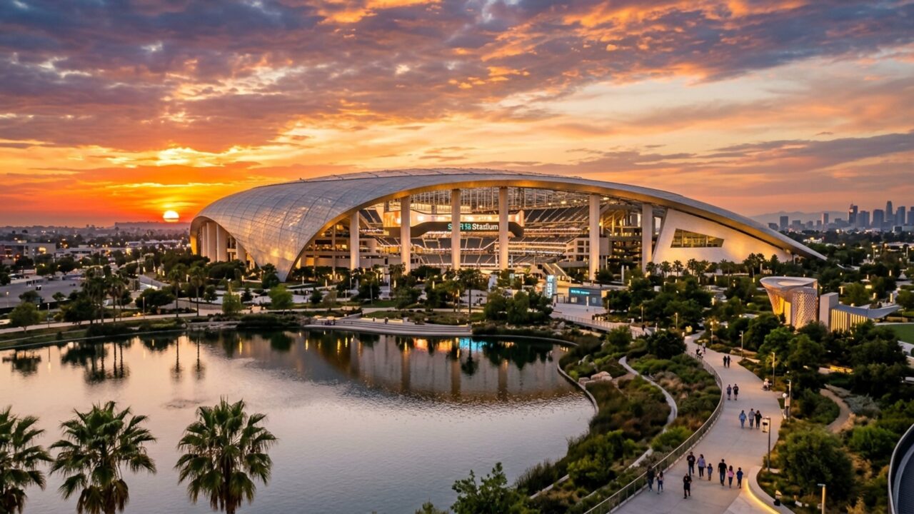 Com um telão de LED dupla face de 1.000 toneladas e capacidade para 70 mil pessoas, a arena em Los Angeles é o complexo mais tecnológico do planeta