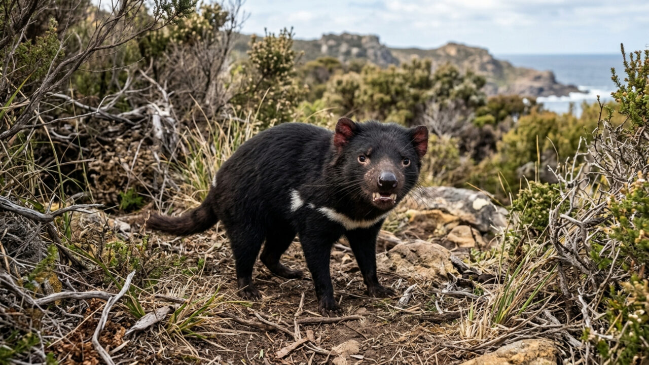 Dono de uma mordida proporcionalmente mais forte que a de um leão, o marsupial de 12 kg emite gritos aterrorizantes na escuridão da floresta