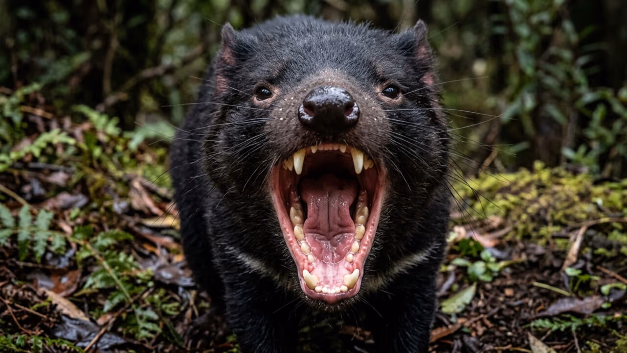 Dono de uma mordida proporcionalmente mais forte que a de um leão, o marsupial de 12 kg emite gritos aterrorizantes na escuridão da floresta