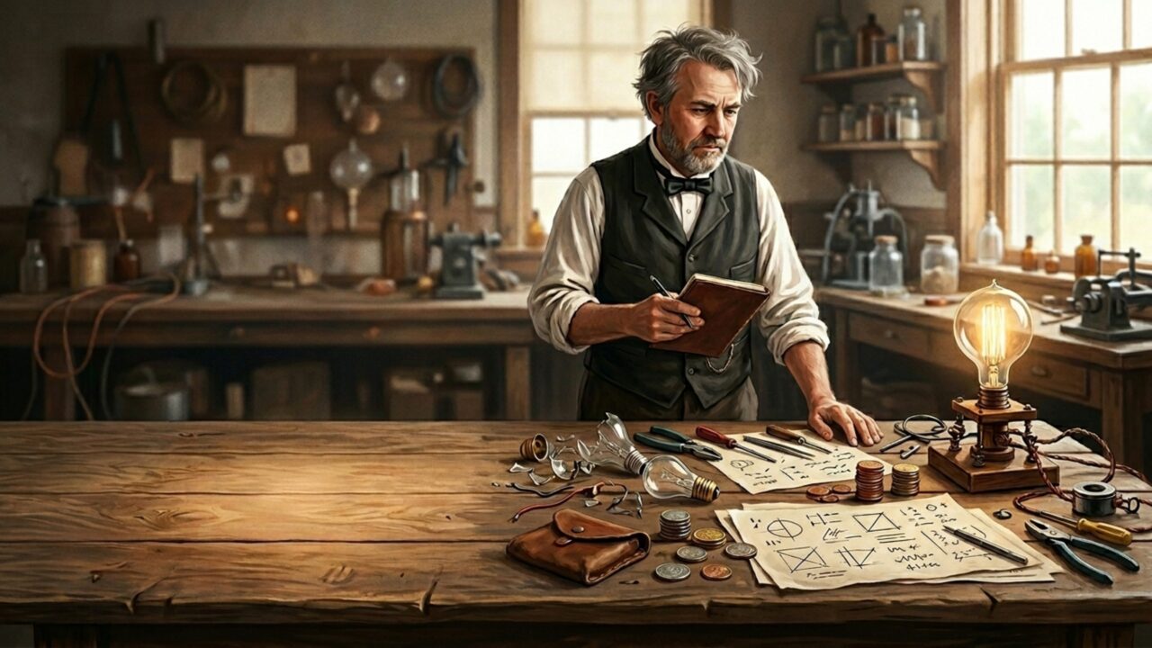 Thomas Edison, inventor que via genialidade menos como lampejo divino e mais como trabalho repetido até a exaustão: “Gênio é 1% inspiração e 99% transpiração”