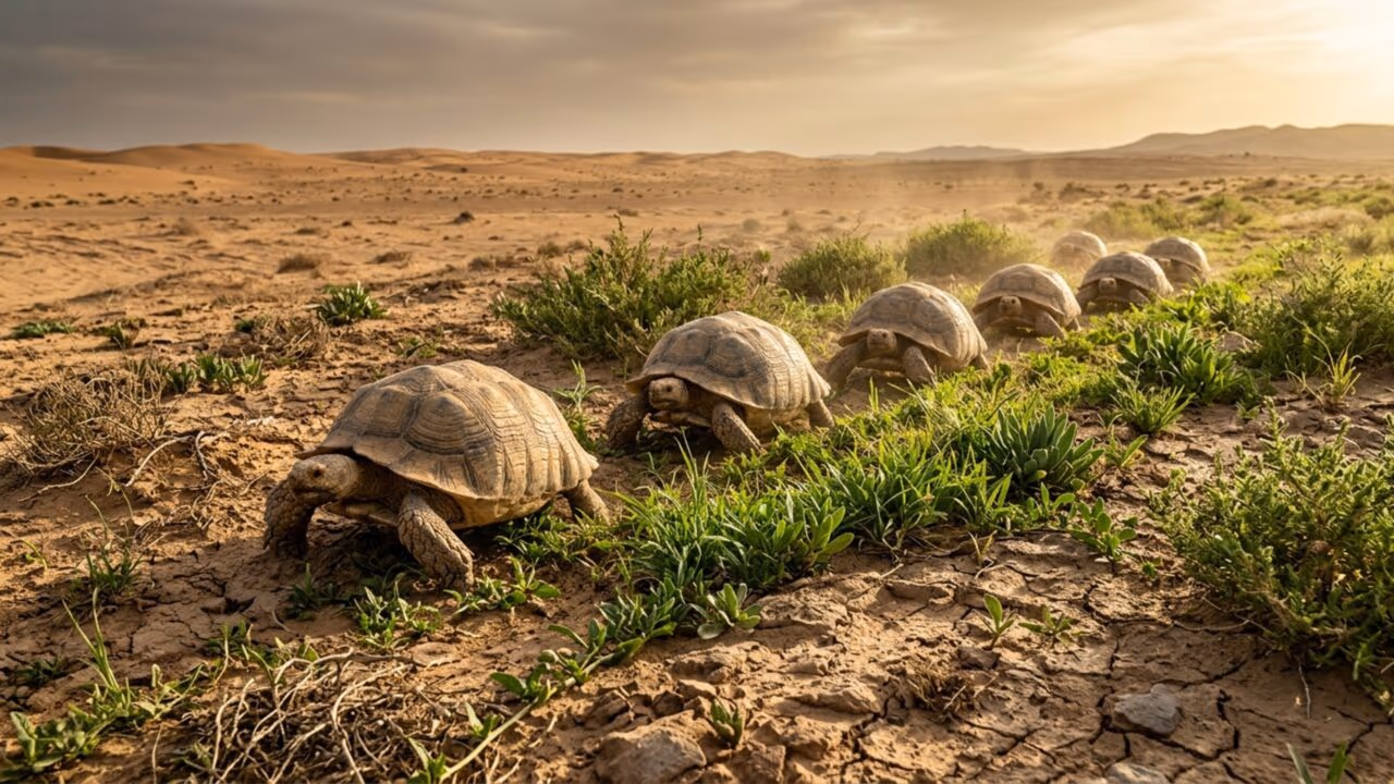 Eles tentaram plantar árvores e falharam repetidas vezes; depois, soltaram 500 tartarugas no Saara e, cinco anos depois, áreas verdes começaram a aparecer onde antes só havia areia endurecida