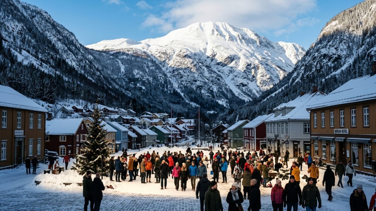 A pequena cidade nas montanhas norueguesas que vive em total escuridão por seis meses seguidos e precisou instalar três espelhos computadorizados gigantescos no topo do penhasco para desviar os raios de sol