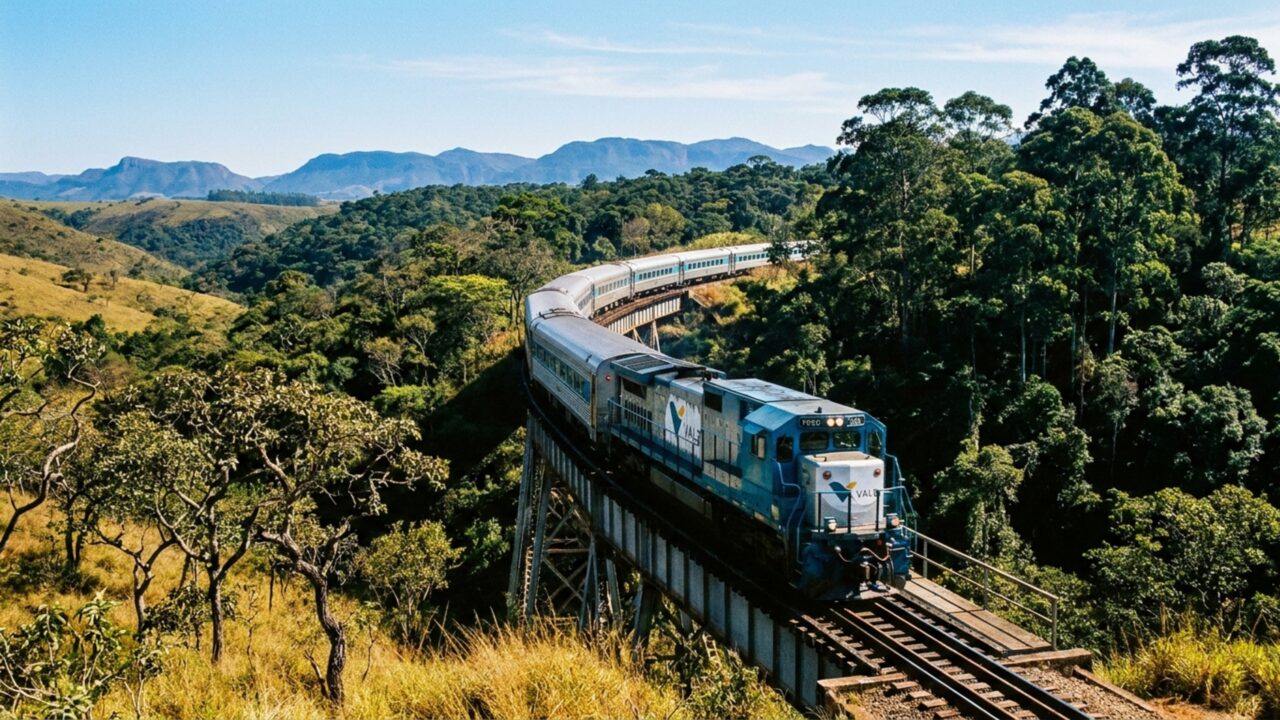 Com 664 km de trilhos, essa é a única viagem diária de trem do Brasil que dura 13 horas e cruza dois biomas