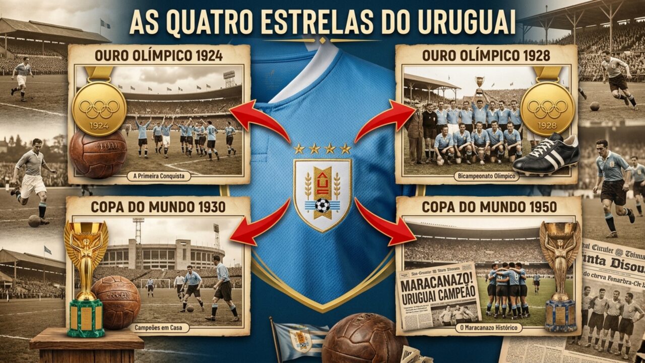 O que significam as 4 estrelas do Uruguai no uniforme da Copa do Mundo?
