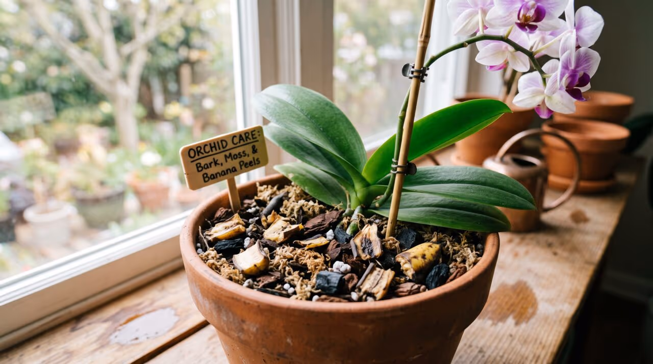 Suas orquídeas darão botões o ano inteiro se você enterrar cascas de banana picadas exatamente nestes pontos do substrato