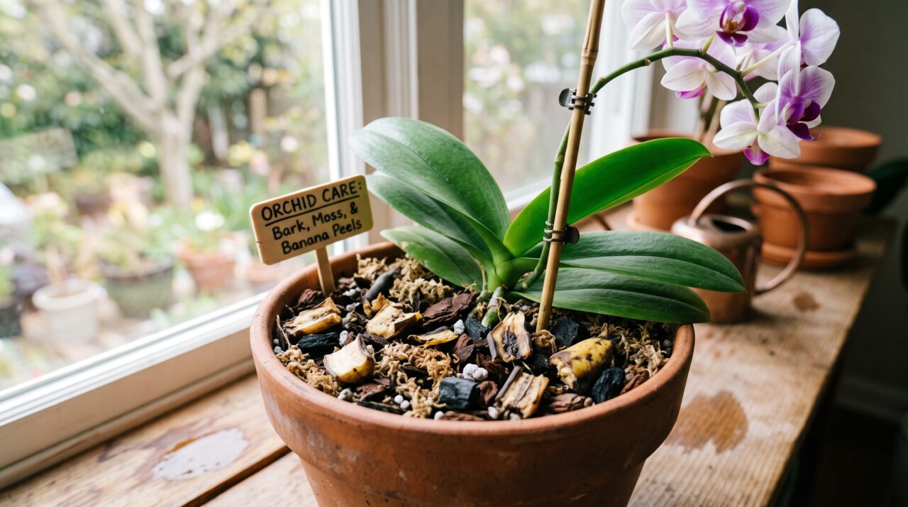 Suas orquídeas darão botões o ano inteiro se você enterrar cascas de banana picadas exatamente nestes pontos do substrato