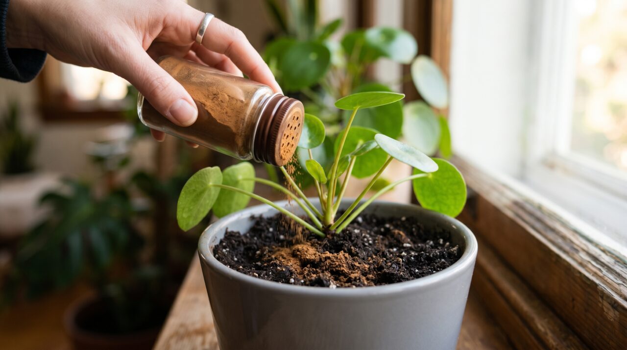 Suas plantas de interior ficarão livres de fungos se você espalhar canela em pó nessa exata camada do vaso