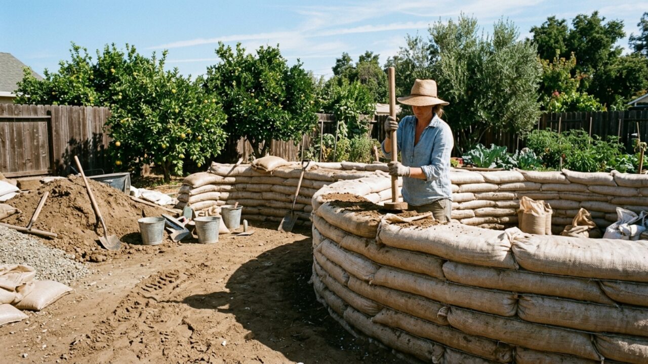 Uma família construiu a própria casa com sacos de terra do quintal e sem usar uma sequer grama de cimento