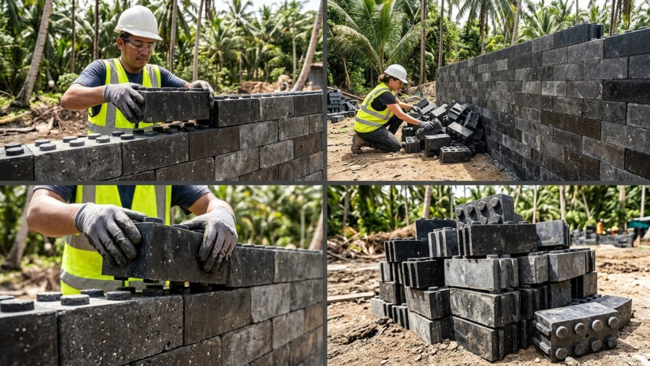 Eles criam tijolos de plástico reciclado que permitem a construção de casas em apenas cinco dias