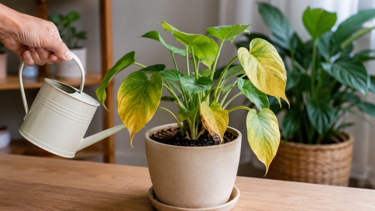 O erro na rega que faz as folhas ficarem amarelas mesmo com a planta recebendo cuidado