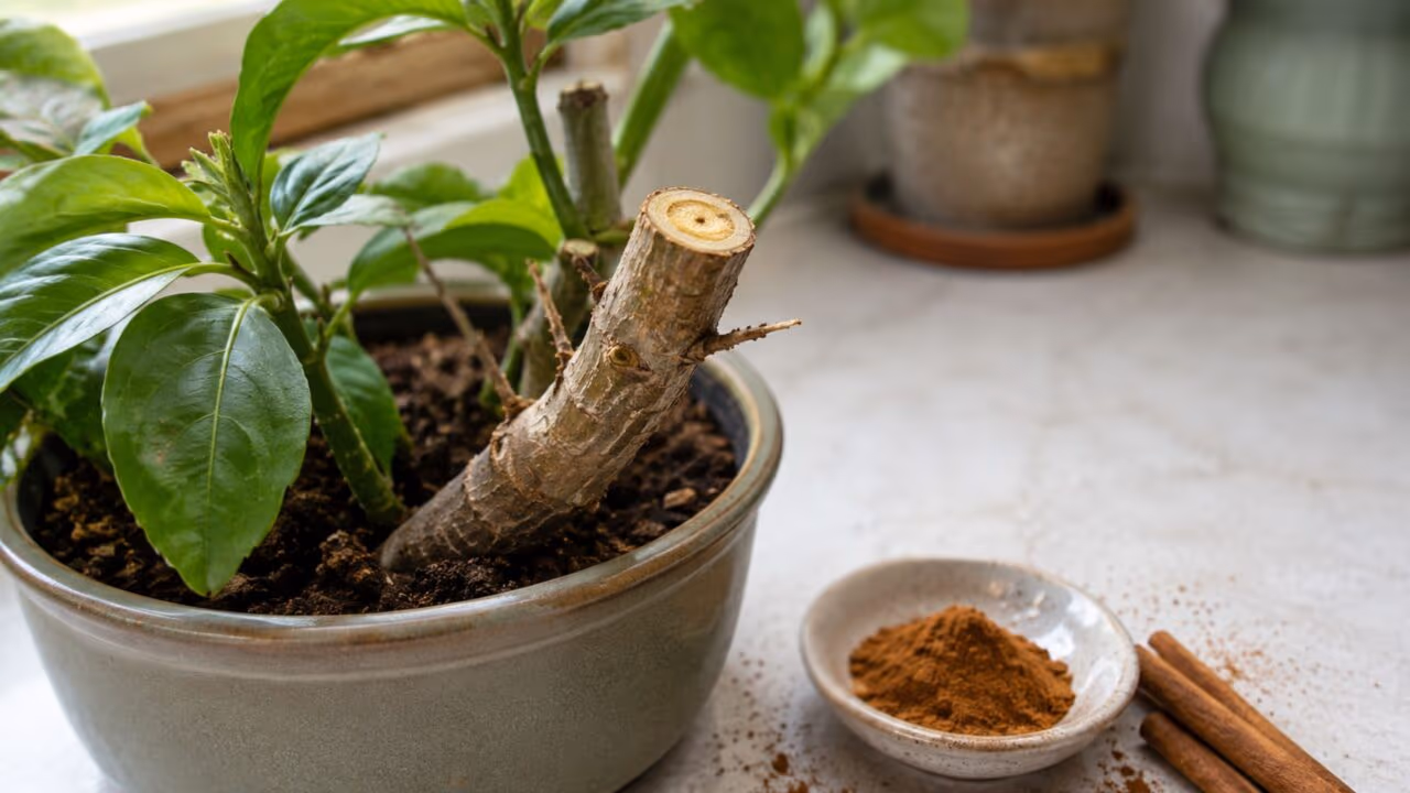 O truque caseiro e barato com canela em pó nas plantas cortadas contra fungos