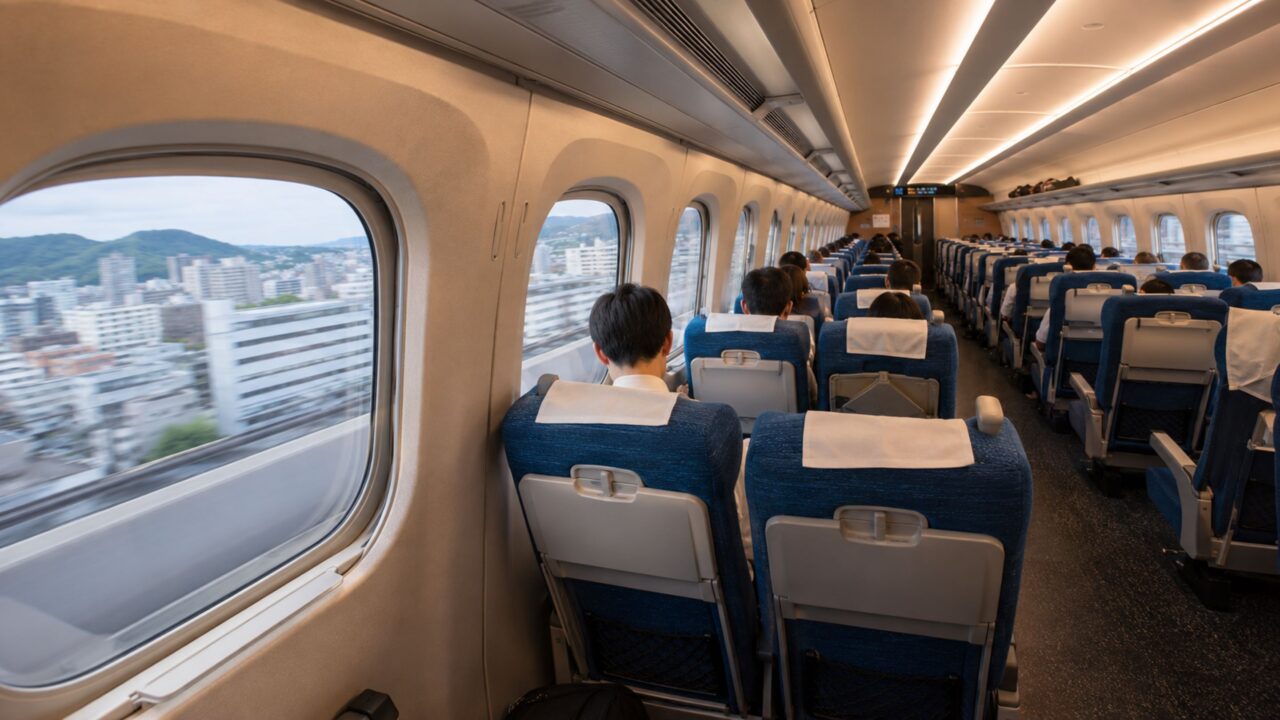 Conforto, velocidade e janelas amplas no Shinkansen