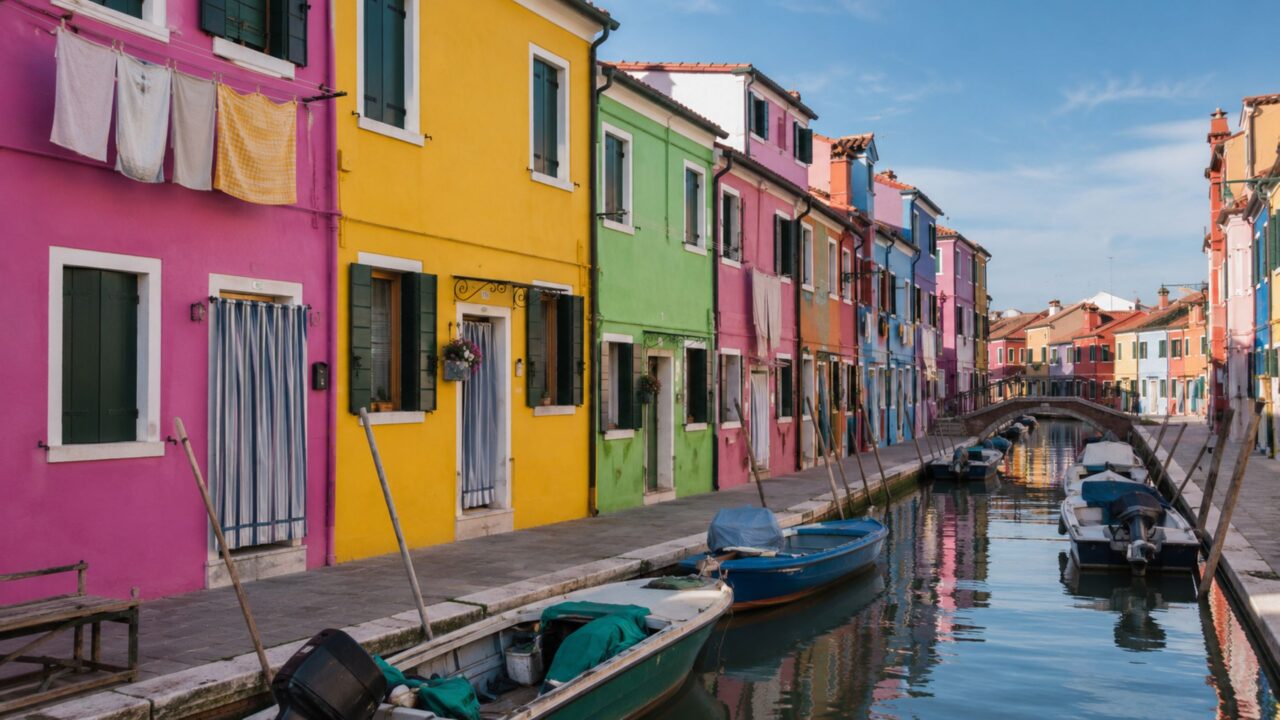 Cores, canais e ruas calmas na ilha de Burano