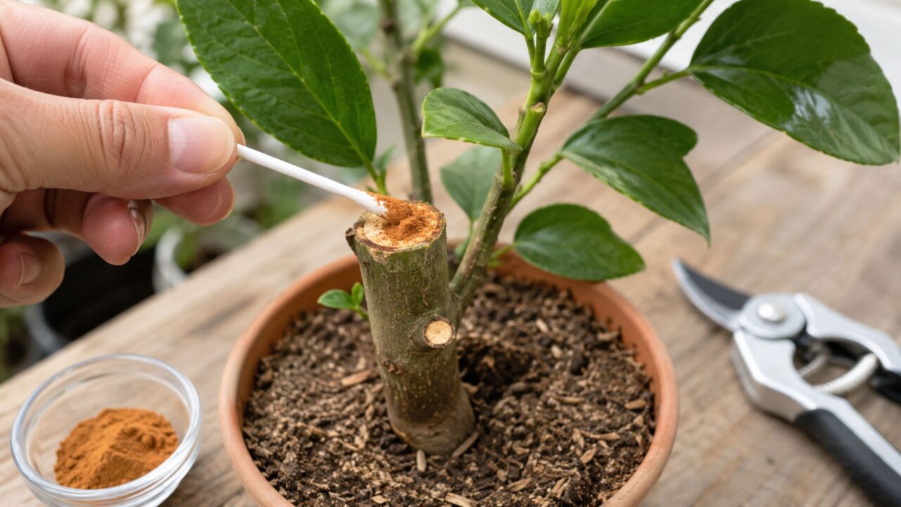 A aplicação deve ser feita em pequena quantidade e apenas sobre o corte limpo da planta
