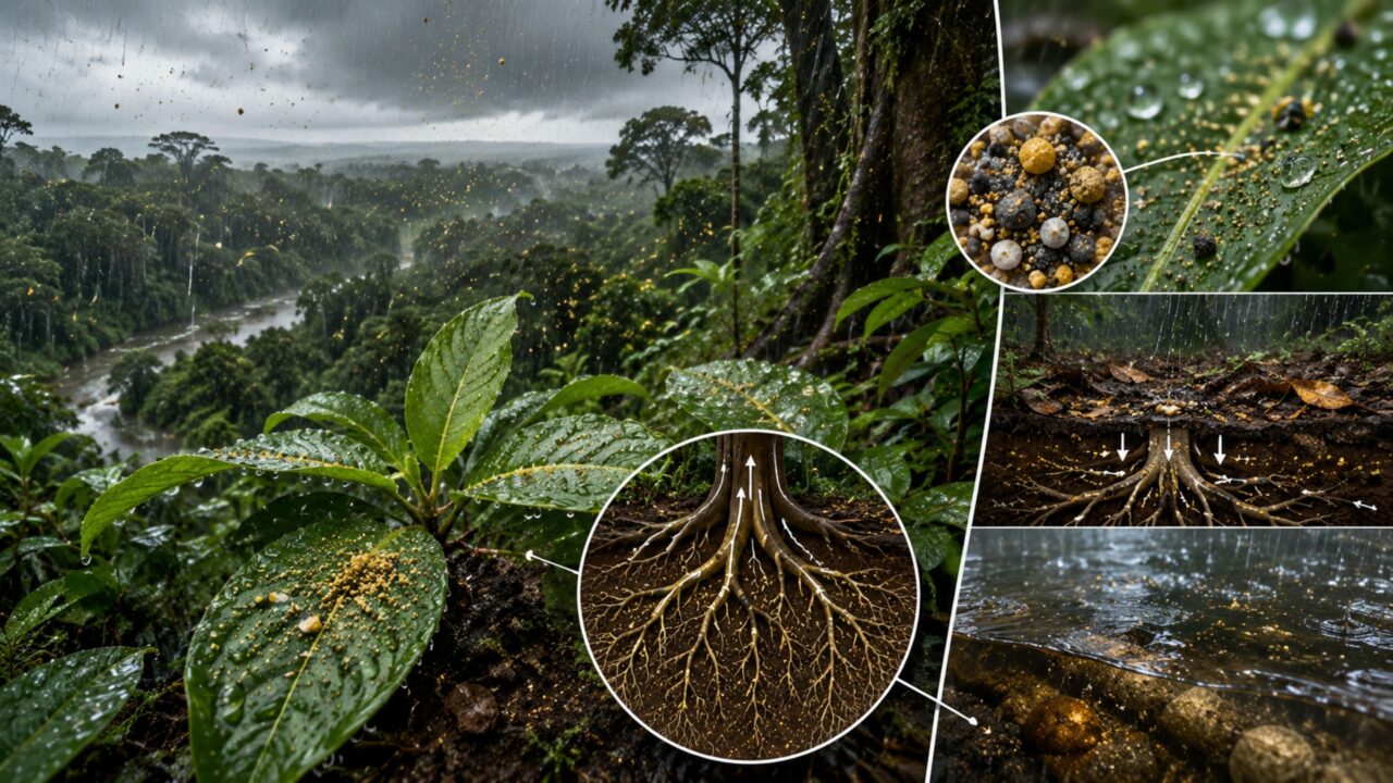 As partículas minerais ajudam a repor nutrientes perdidos pelo solo amazônico