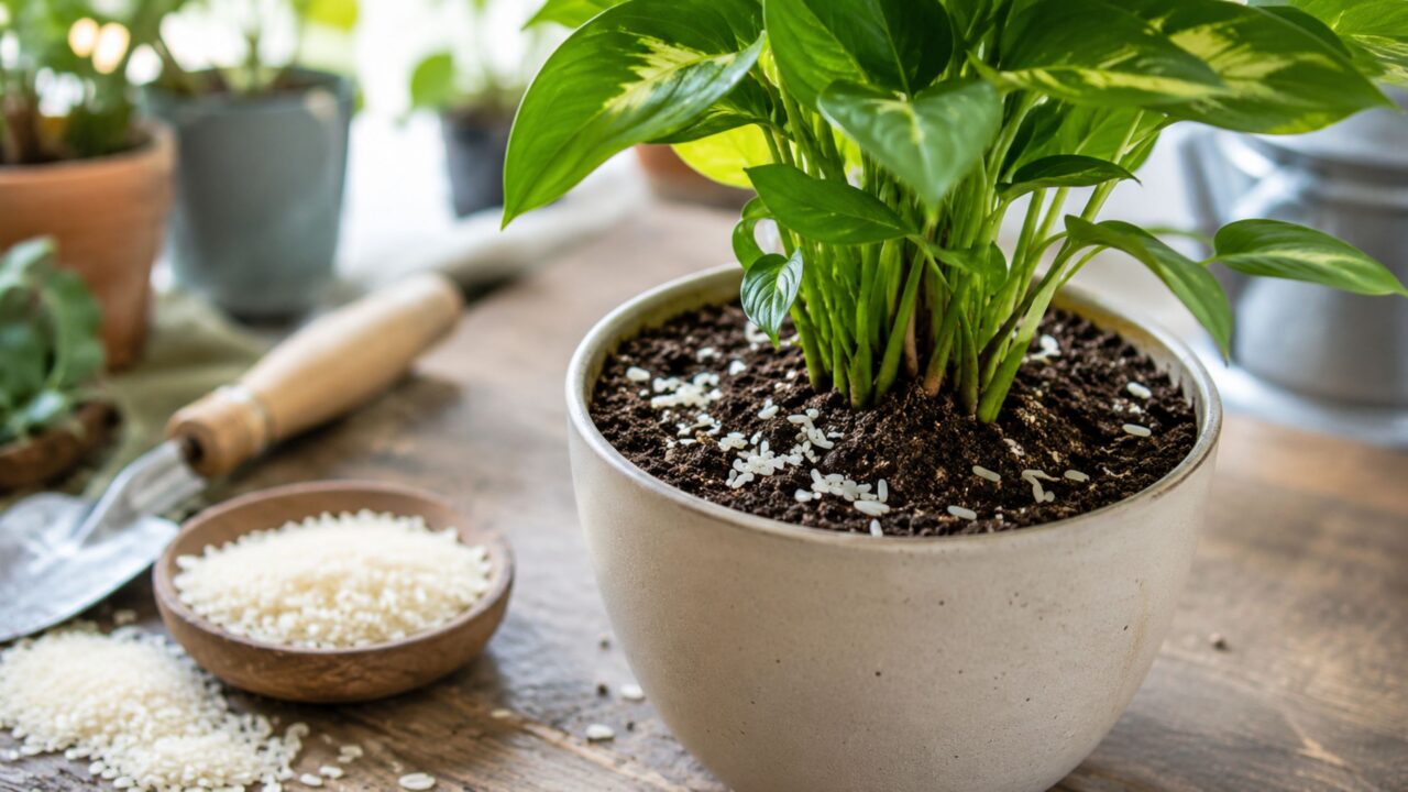 O que acontece com a terra das suas plantas se você enterrar arroz cru nas plantas esta semana