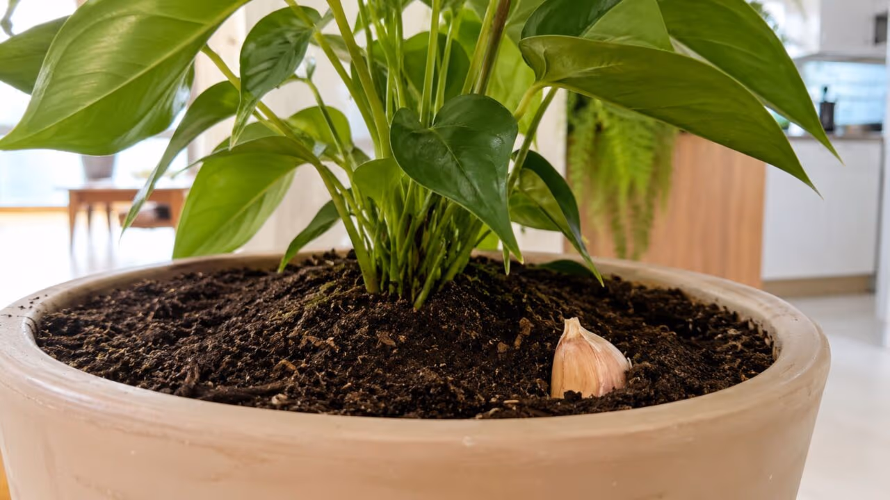 Coloque um dente de alho no vaso para afastar pragas das plantas