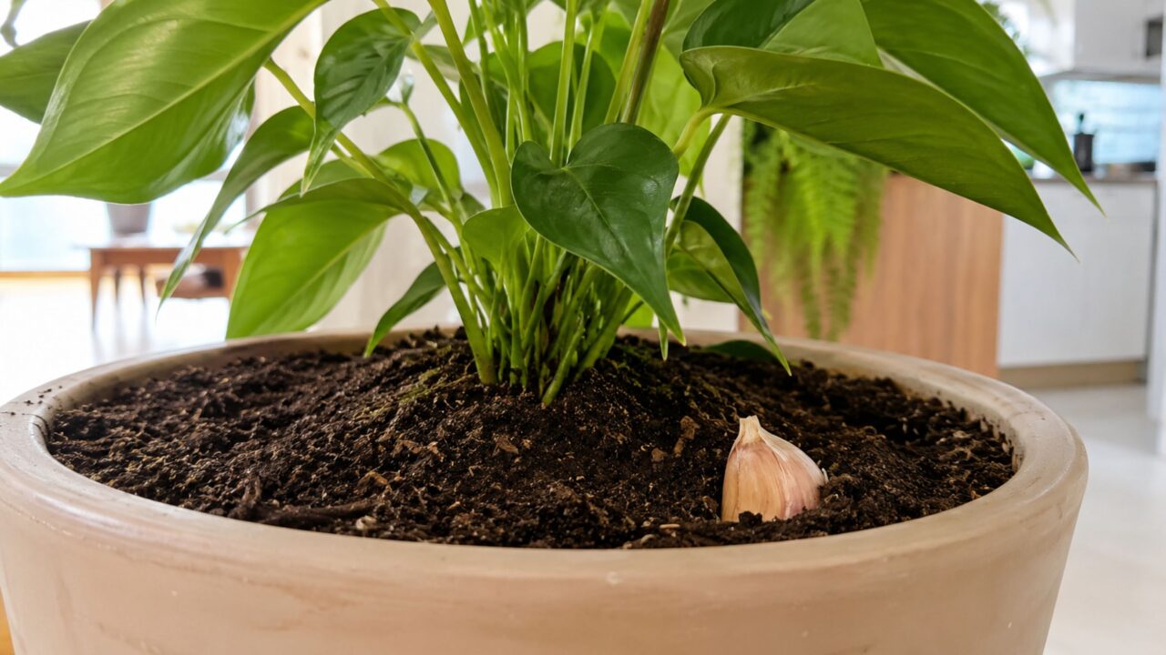 Coloque um dente de alho no vaso para afastar pragas das plantas