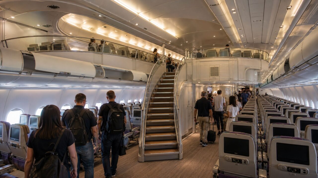 A cabine ampla que dá escala ao maior avião de passageiros