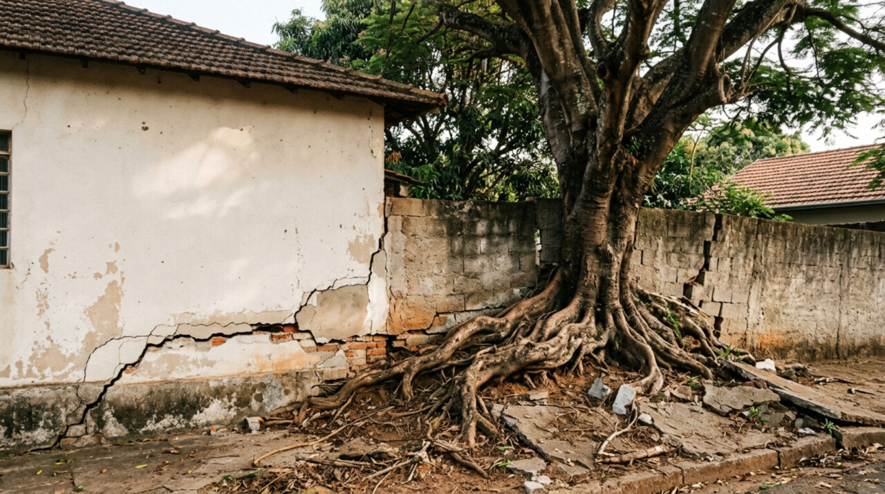 Vizinho planta árvore na divisa do terreno e suas raízes acabam comprometendo a fundação da casa ao lado. A família convive com rachaduras há 3 anos: o que diz a lei?
