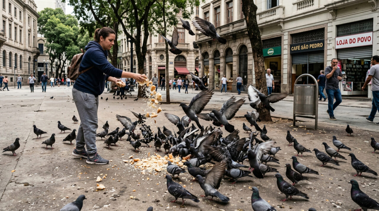 Moradores estão proibidos de alimentar pombos em praças públicas; a prática agora é considerada infração e a multa pode chegar a quase R$ 40 mil em algumas localidades