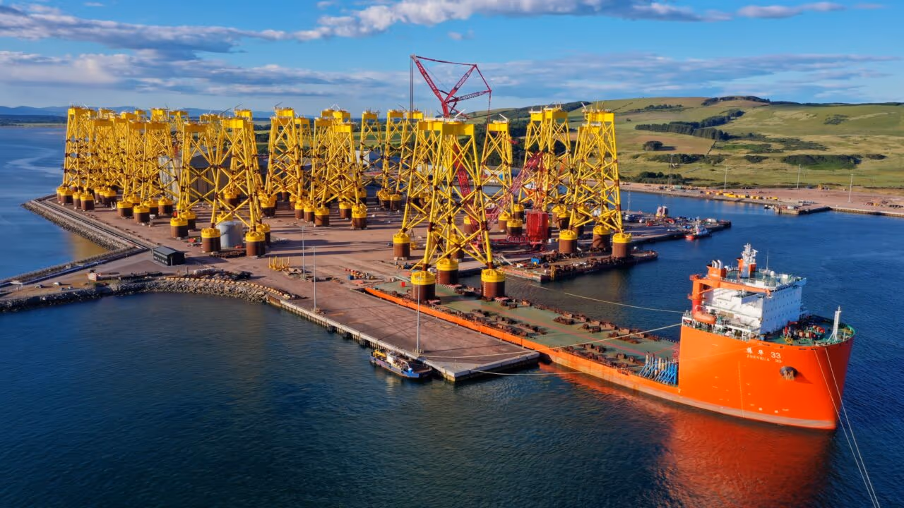 O super navio de cargas voltou a impressionar o mundo: após cruzar o planeta com uma ponte de 3.700 toneladas, agora transporta cinco gruas gigantes de mais de 80 metros