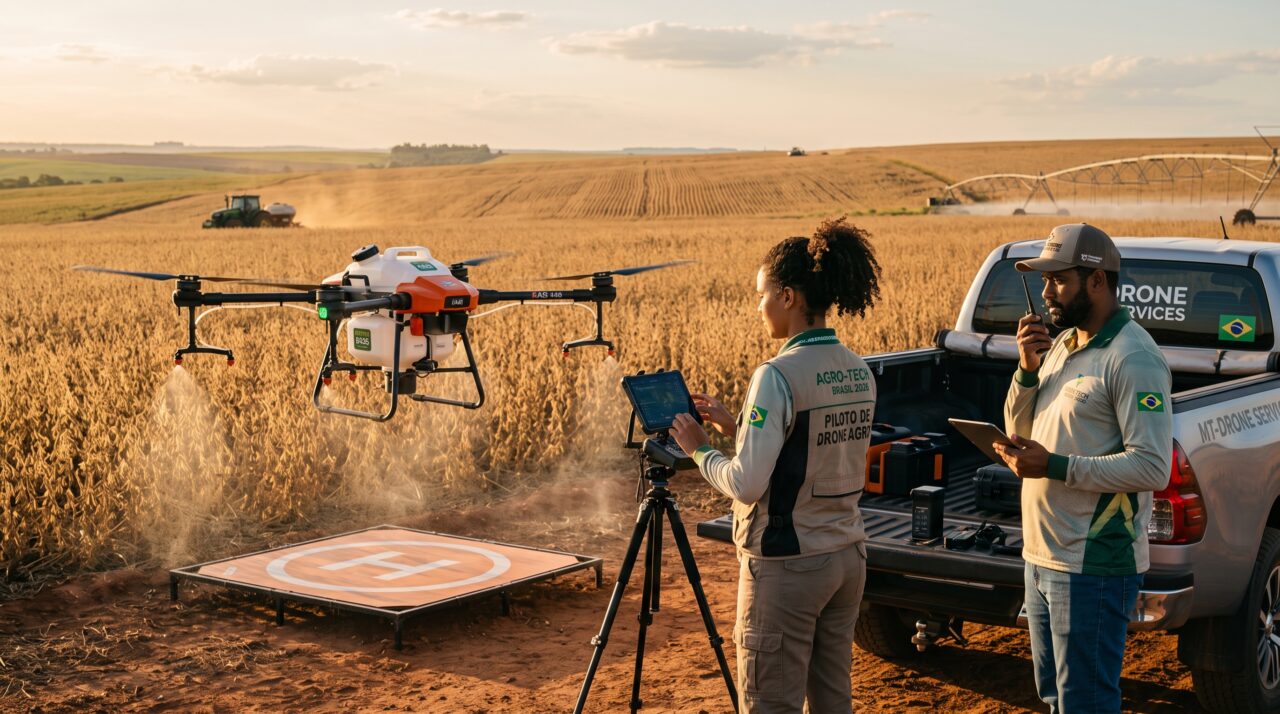 Mercado de trabalho e remuneração para pilotos de drones agrícolas no Brasil em 2026.