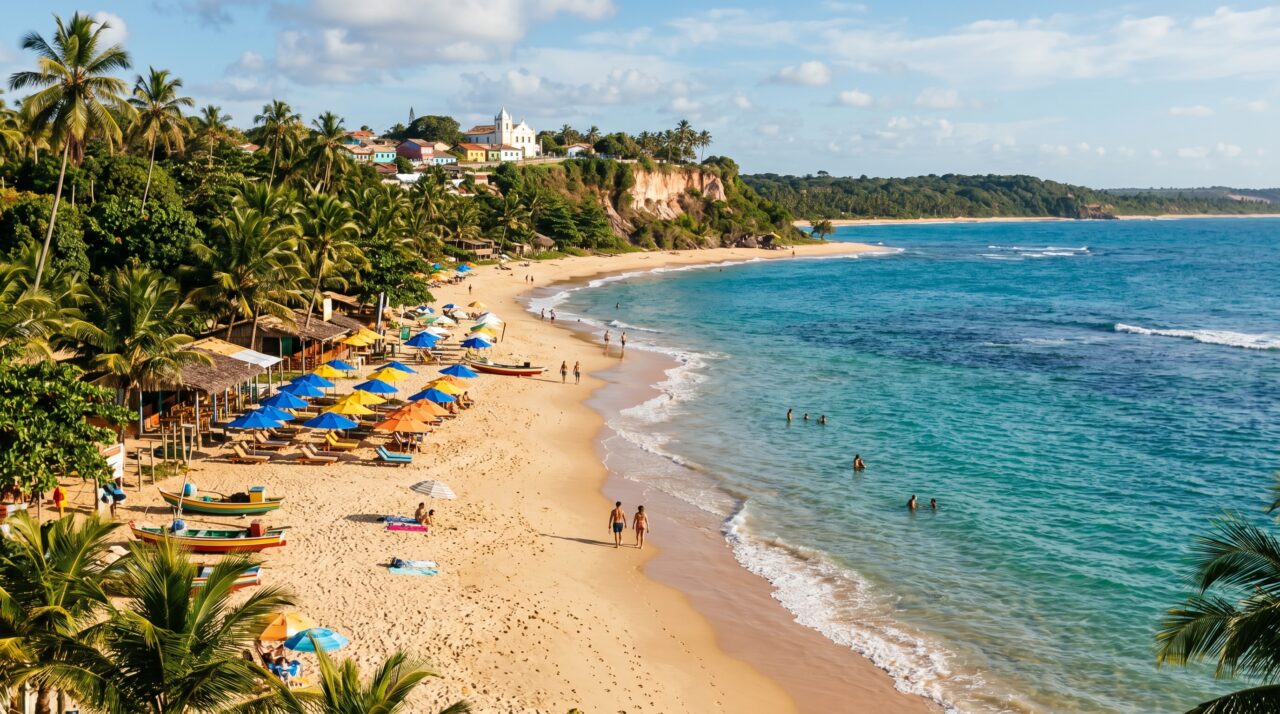 Turismo de luxo e segurança no distrito histórico de Trancoso, na Bahia.