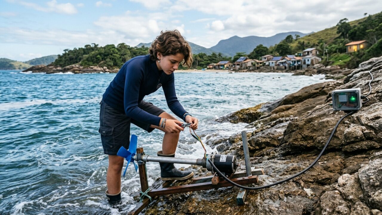 Os cientistas estão sem acreditar: uma garota de 15 anos construiu um gerador de 12 dólares que converte correntes oceânicas em energia limpa para residências remotas, enquanto a sonda transforma o movimento mecânico da água em eletricidade utilizável