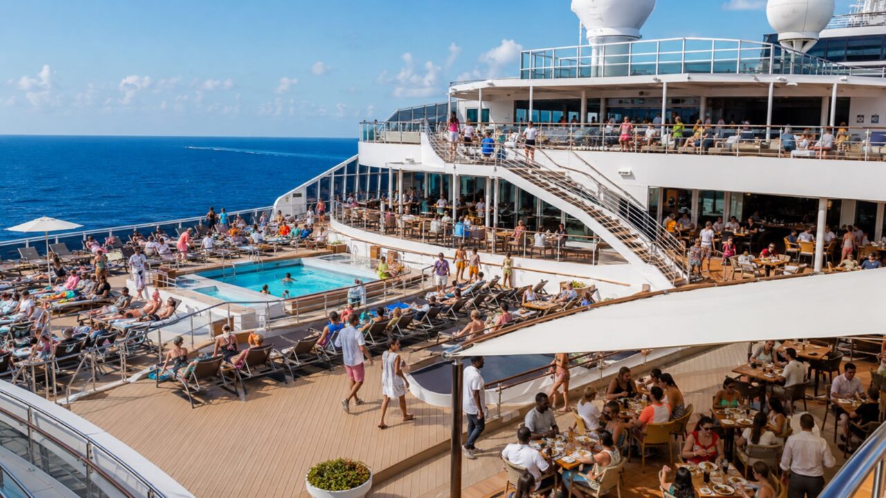 Decks, restaurantes e atrações reforçam a ideia de resort em alto-mar