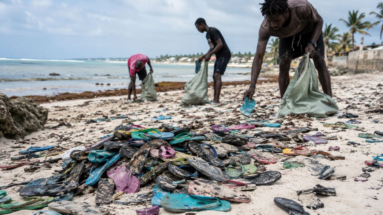 Empresa do Quênia recicla 19 mil chinelos por semana e transforma lixo de praia em esculturas vendidas no mundo
