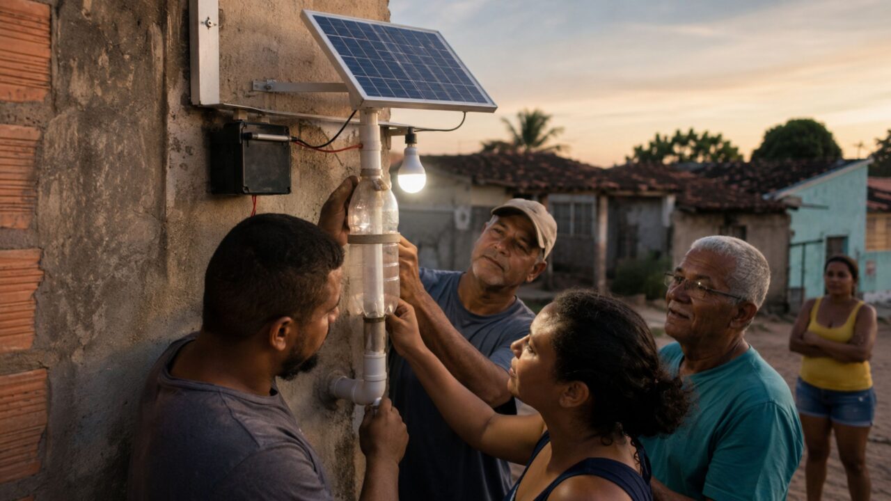 Sistema solar simples transforma materiais em iluminação comunitária