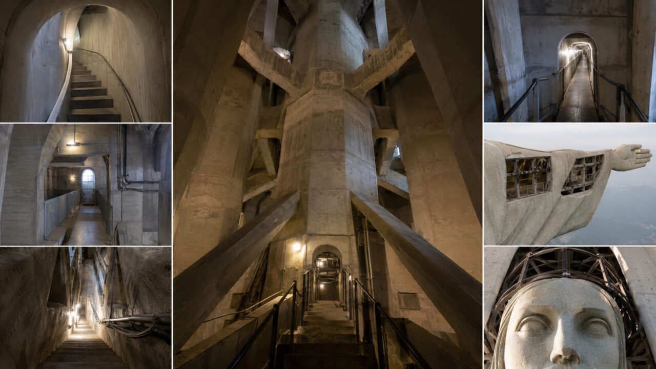 Escadas e concreto armado sustentam o monumento no Corcovado