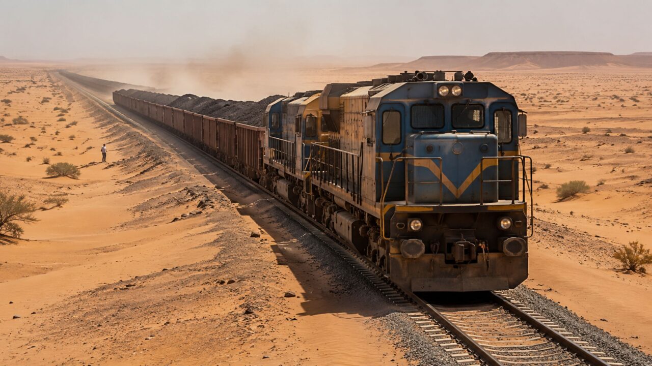A ferrovia liga as minas do interior ao porto no Atlântico