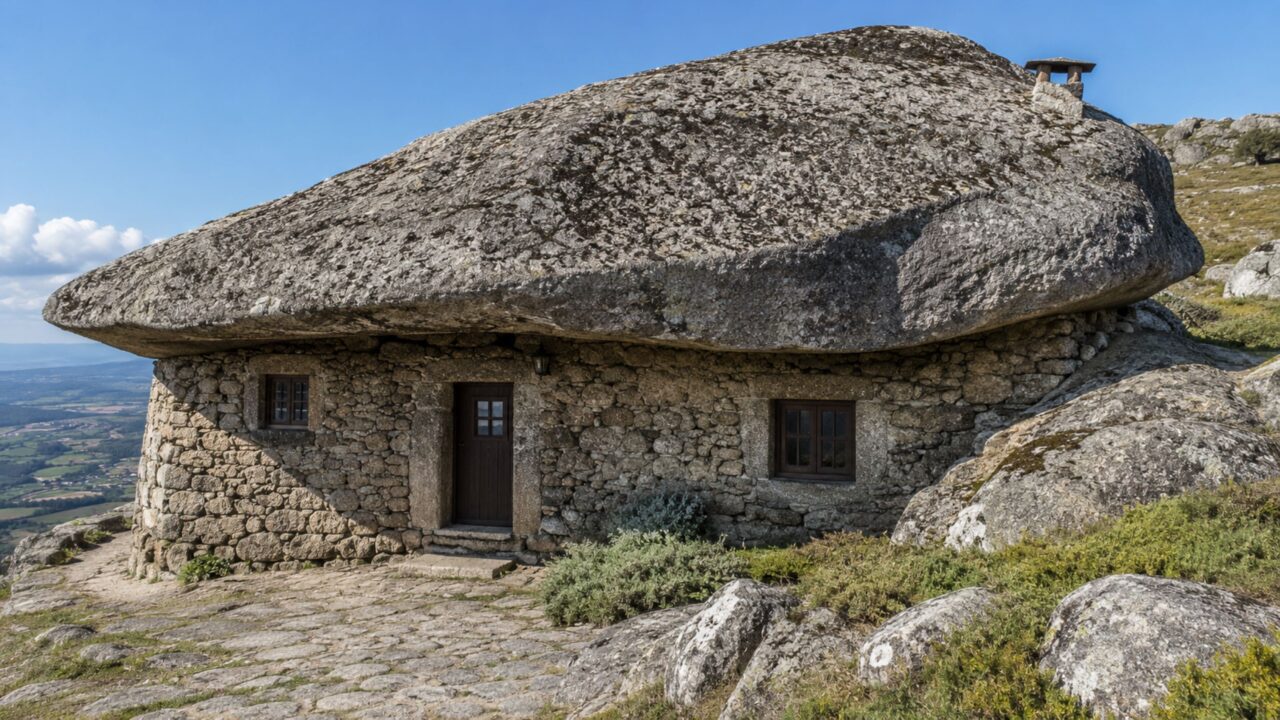 Moradias seculares utilizam grandes lajes naturais de granito como paredes e coberturas estruturais