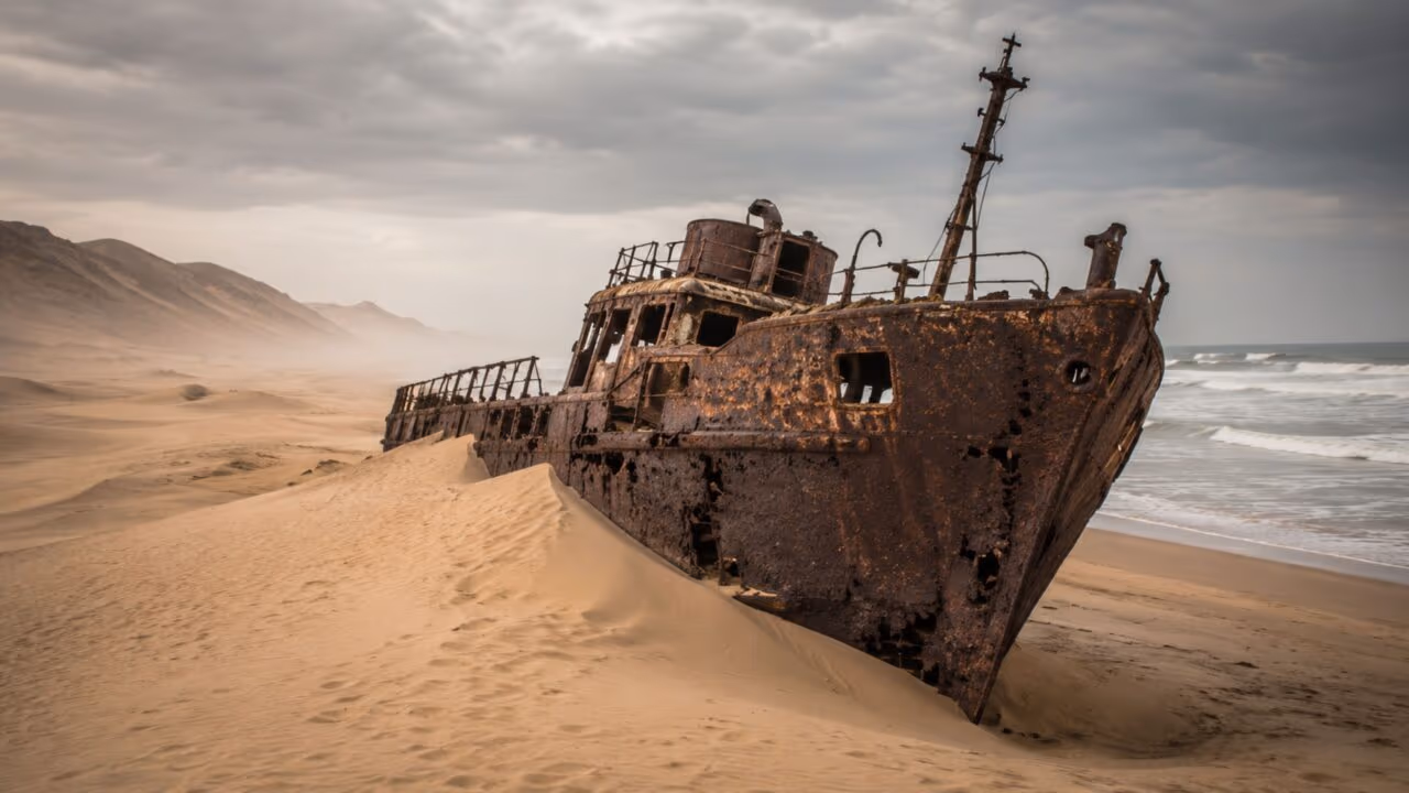 O mistério do navio no deserto que apareceu cercado por areia e virou uma das cenas mais surreais da África