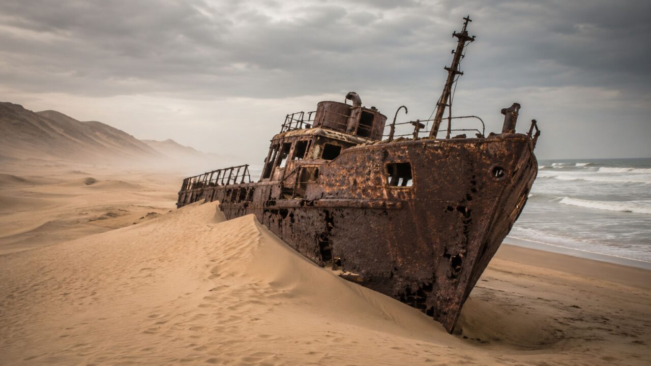 O mistério do navio no deserto que apareceu cercado por areia e virou uma das cenas mais surreais da África