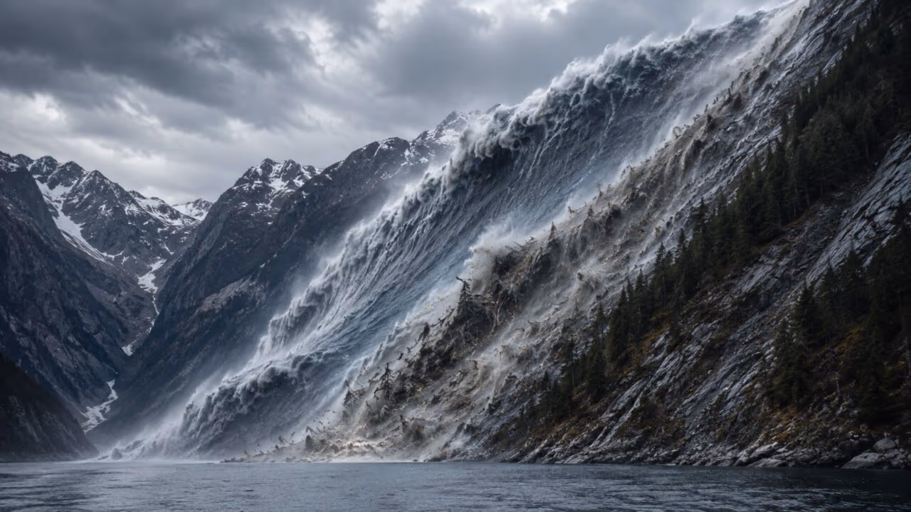 O maior tsunami da história passou de 500 metros após uma montanha desabar no Alasca e deixou uma marca gigante nas encostas