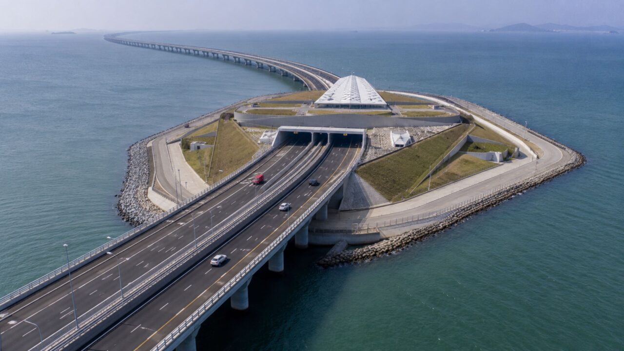 Ponte, túnel e ilhas artificiais formam a ligação de 55 km