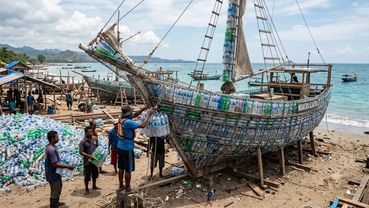 Indonésia constrói 43 navios com 45 mil garrafas plásticas e evita que acabem no ralo