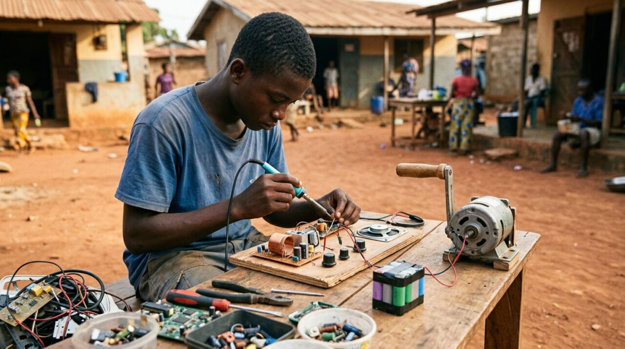 Peças descartadas viraram energia e comunicação comunitária